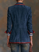Women's Lapel Long-sleeved Casual Loose Color-blocked Velvet Suit Jacket