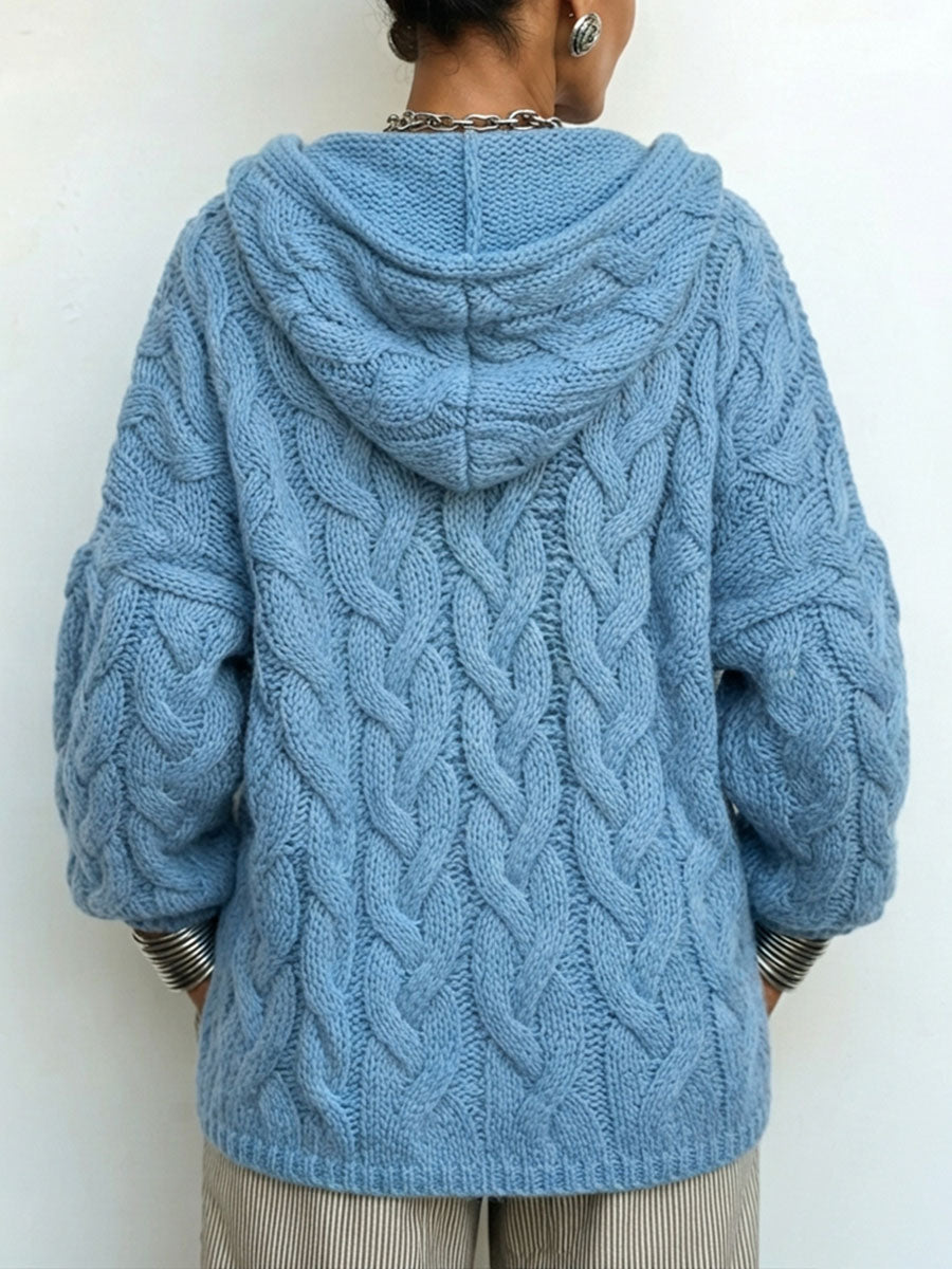 Cozy Chic Hooded Cable-knit Sweater