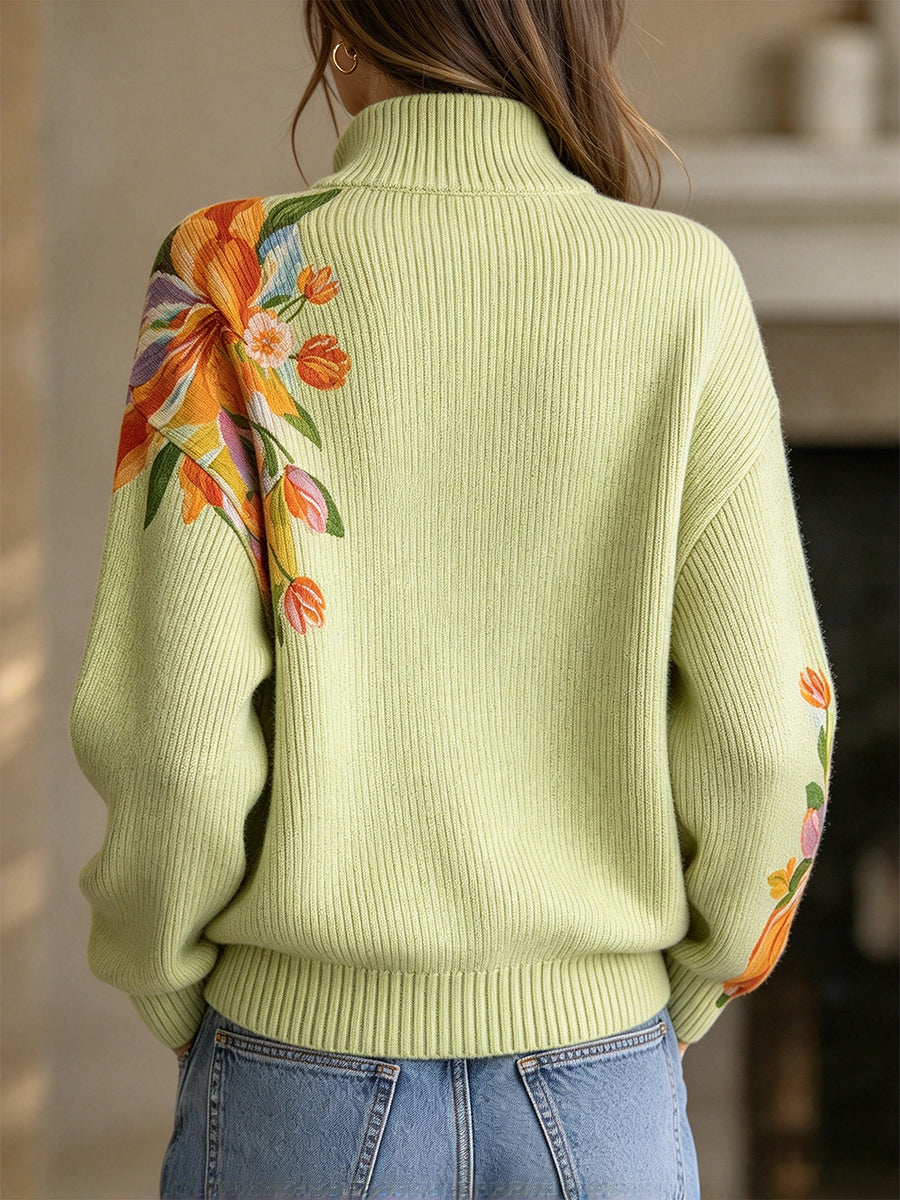 Casual Printed Zip-Up Knit Cardigan