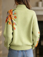 Casual Printed Zip-Up Knit Cardigan