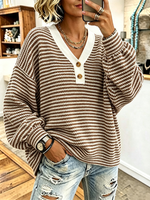 Casual V-neckline Striped Knit Top