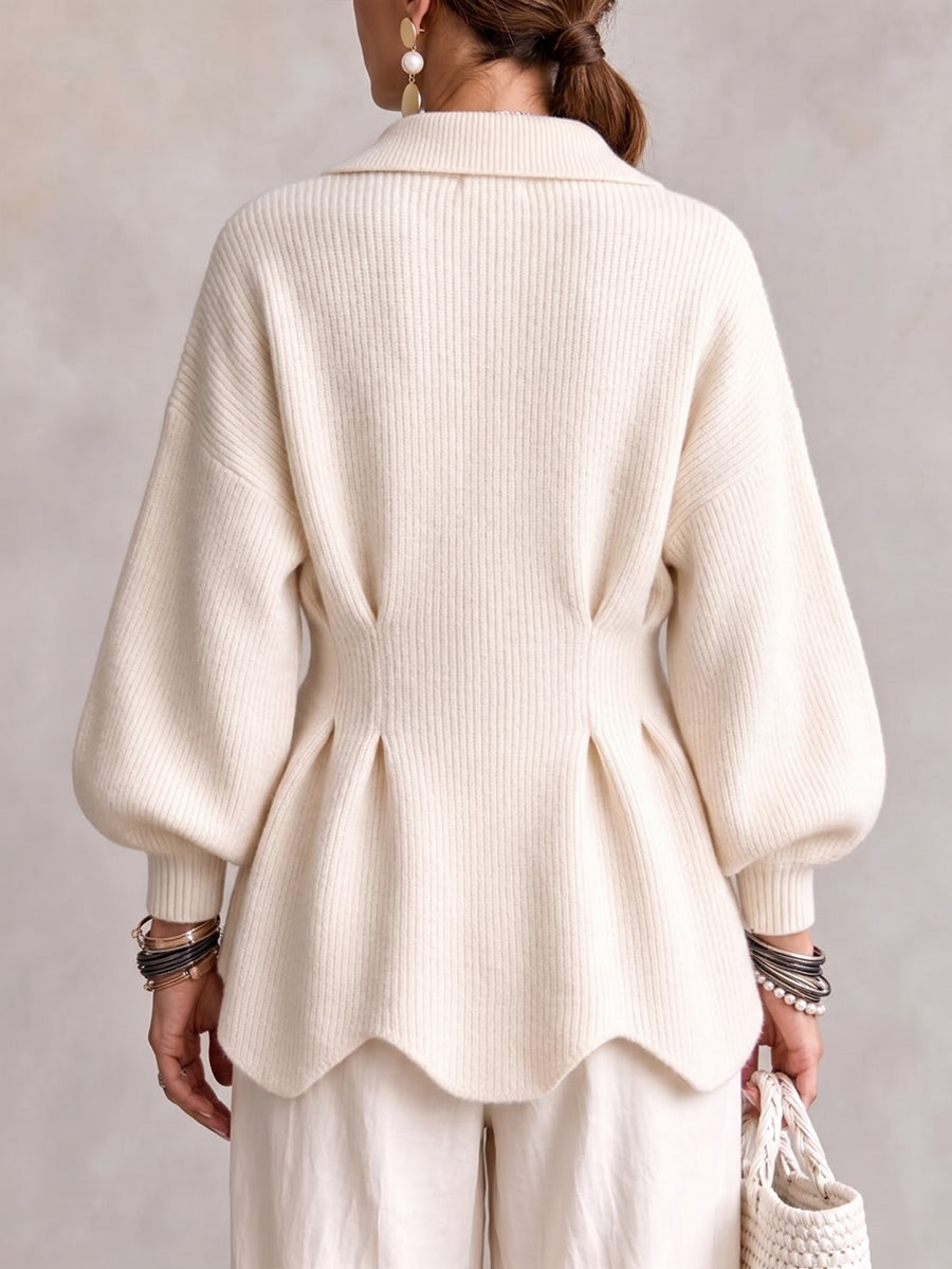 Chic Ribbed Knit Peplum Cardigan with Oversized Gold Buttons