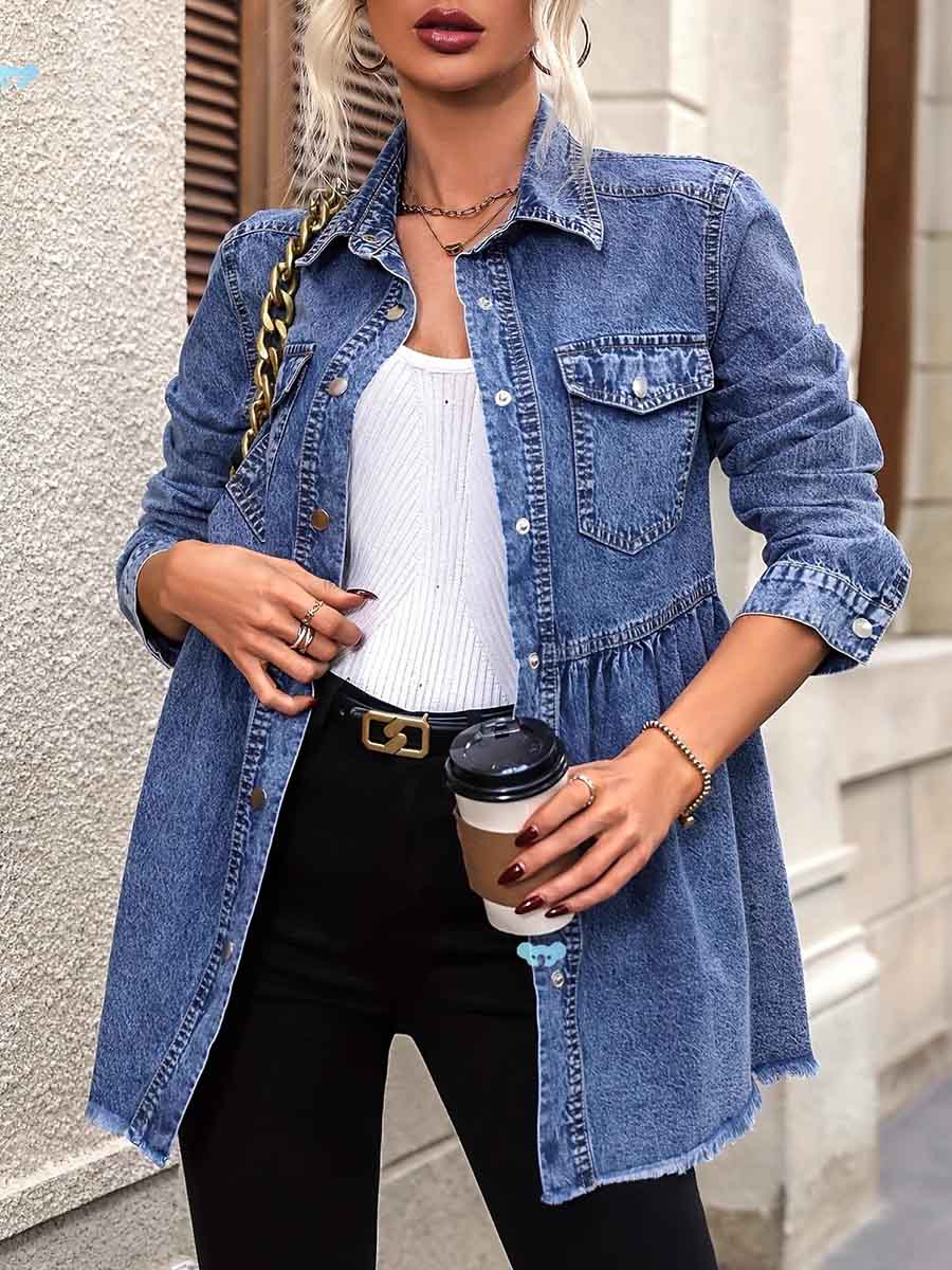 Women's Long-sleeve Casual Loose-fit Denim Shirt With Collar