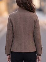 Women's Herringbone Stand Collar Long-sleeved Casual Loose Cardigan Jacket