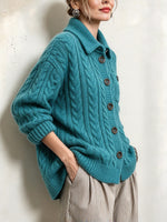 Casual Cable-knit Wool-blend Cardigan