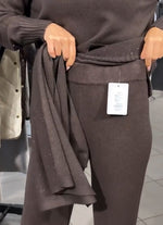 Cozy, Loose-fitting Striped Knit Top And Trousers Two-piece Set (scarf Not Included)