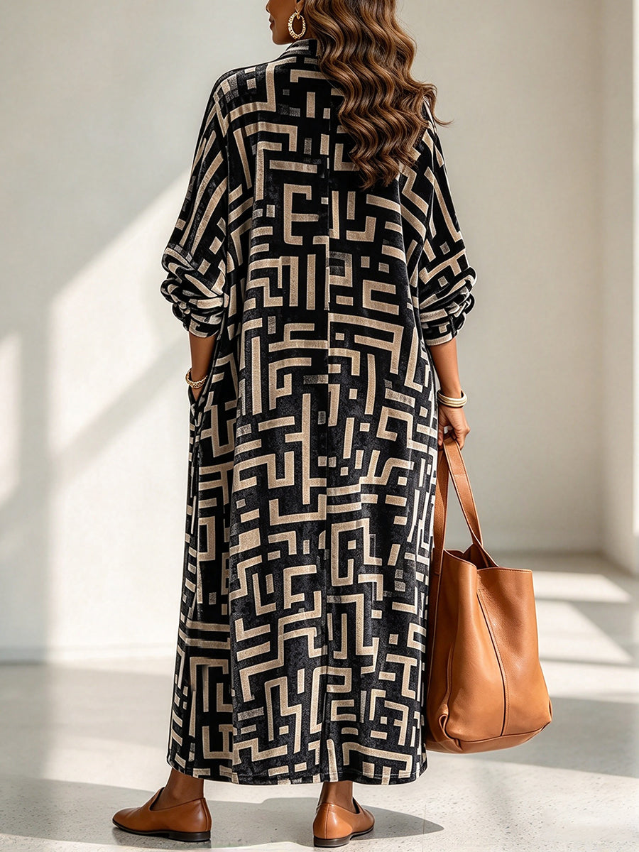 Bohemian Geometric-print Velvet Maxi Skirt