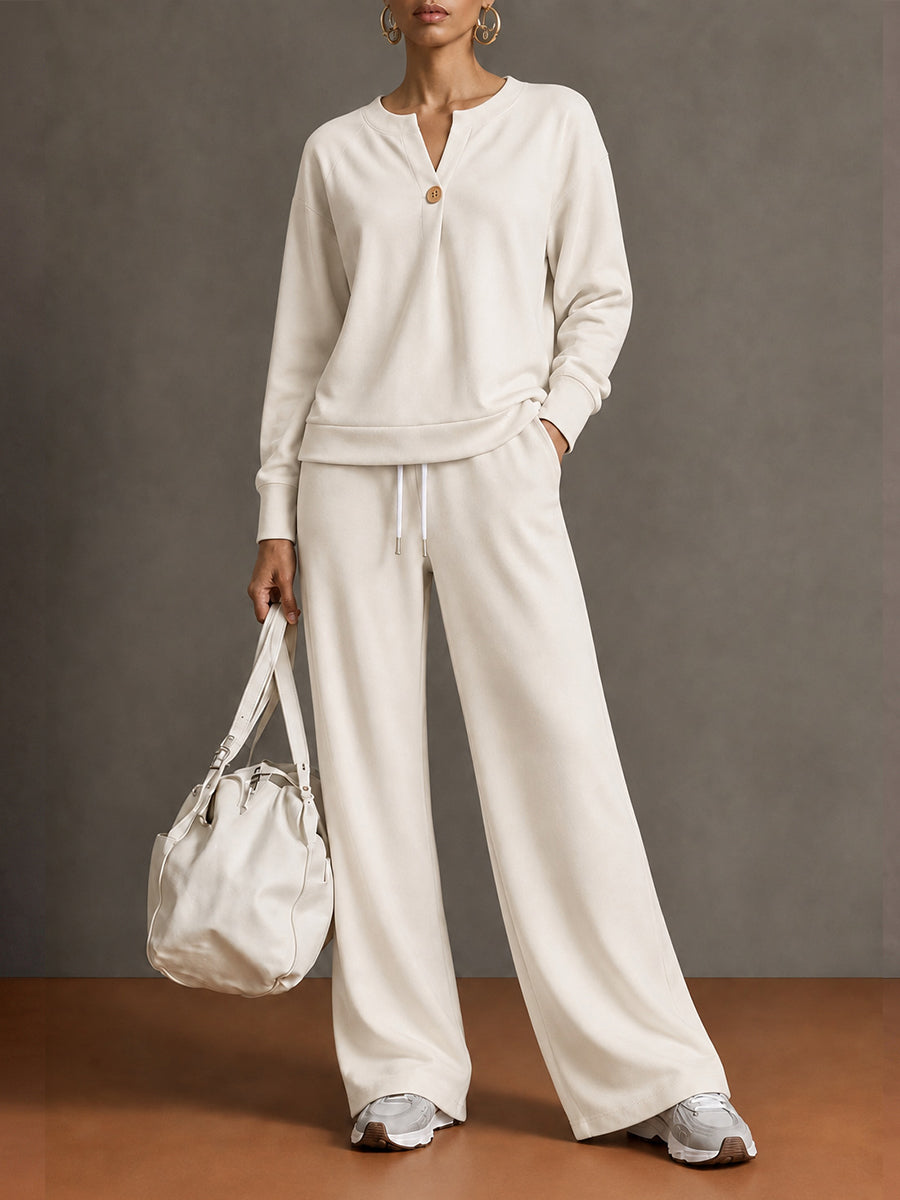 Chic Sky Blue Lounge Top & Wide-Leg Pants Set
