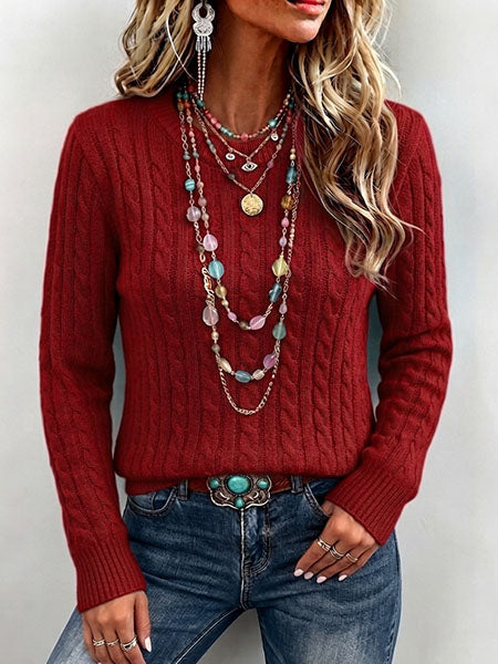 Cozy Classic Solid Cable-knit Crewneck Sweater