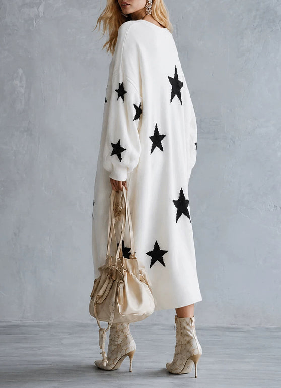 Cozy Star-patterned Loose-fit Knitted Maxi Dress