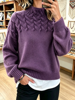 Chic Cozy Basketweave Cable-knit Mock Neck Sweater