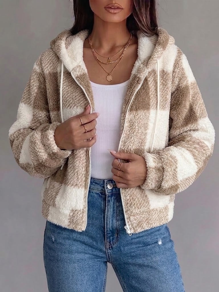 Plaid Plush Zip-up Hoodie