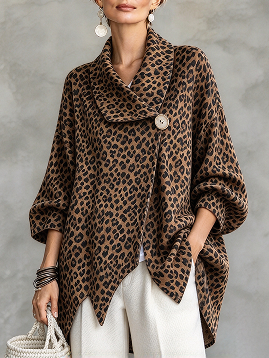 Boho Luxury Leopard Print Asymmetric Button Top