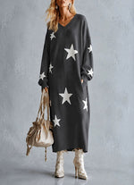 Cozy Star-patterned Loose-fit Knitted Maxi Dress