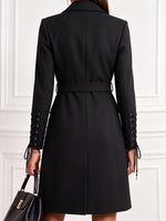 Chic Black Lace-Up Detailed Trench Coat Dress