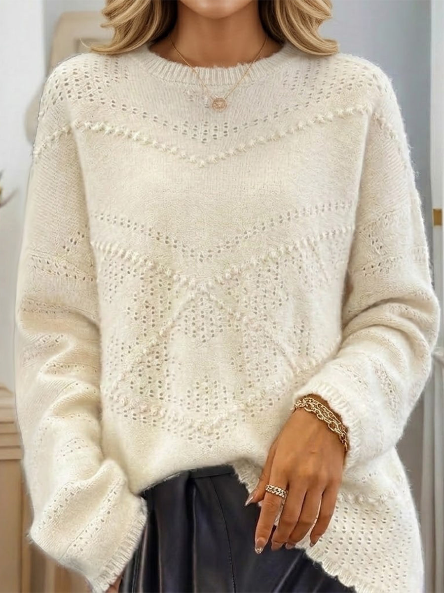 Knitted Sweater With Diamond Cut-out And Textured Dot Pattern