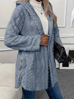Women's Solid Color Long-sleeved Casual Loose Hooded Flannel Jacket