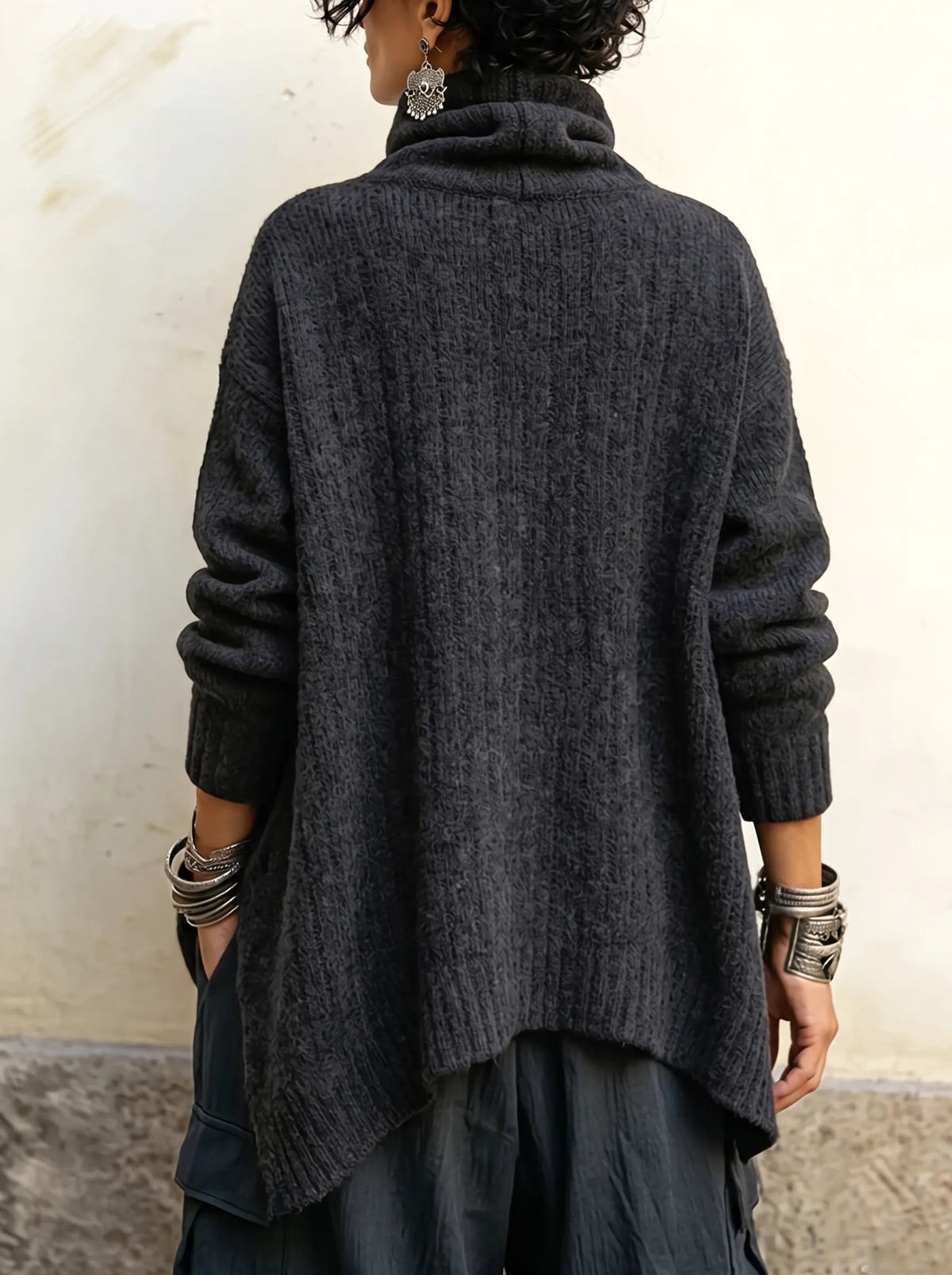 Cozy Asymmetric Button-Detailed Knit Pullover