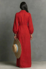 Casual Linen-cotton Blend Collared Maxi Dress