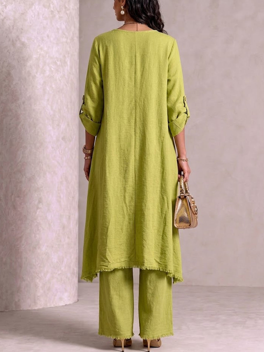 Loose-fit Asymmetric Robe Set With Metal Clasp Detail