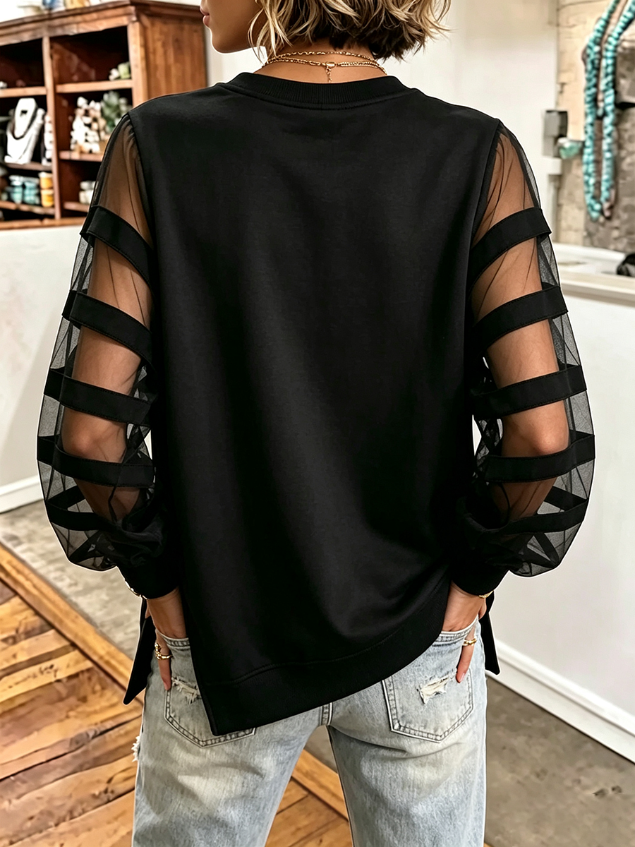 Elegant Black Mesh Panelled Sweatshirt
