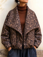 Chic Leopard-Print Open-Front Puffer Jacket