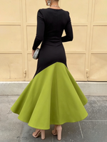 Elegant Chic Sleek Color-block Stretch Long Dress