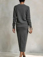 Two-piece Set Featuring A Stylish, Casual Sweatshirt With A Diagonal Zipper And A Midi Skirt.