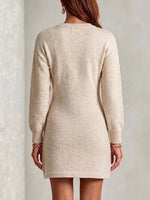 Solid-color Crew-neck Sweater-style Casual Long-sleeved Dress With Embroidery