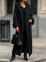 Casual, Relaxed-fit, Long, Chunky-knit Hooded Cardigan