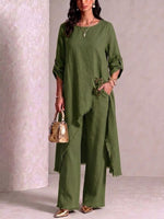Loose-fit Asymmetric Robe Set With Metal Clasp Detail