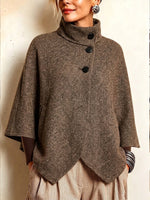Elegant High-neck Tweed Cape Coat