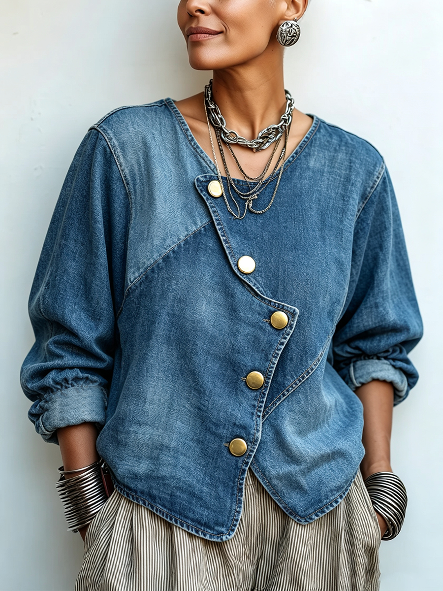 Artisti Cozy Asymmetrical Denim Blouse