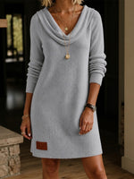 Cowl-Neck Ribbed Knit Sweater Dress