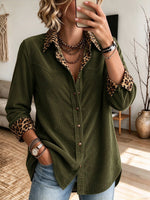 Casual Corduroy And Leopard-print Patchwork Shirt