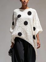 Relaxed-fit, Textured Polka-dot Top With Batwing Sleeves