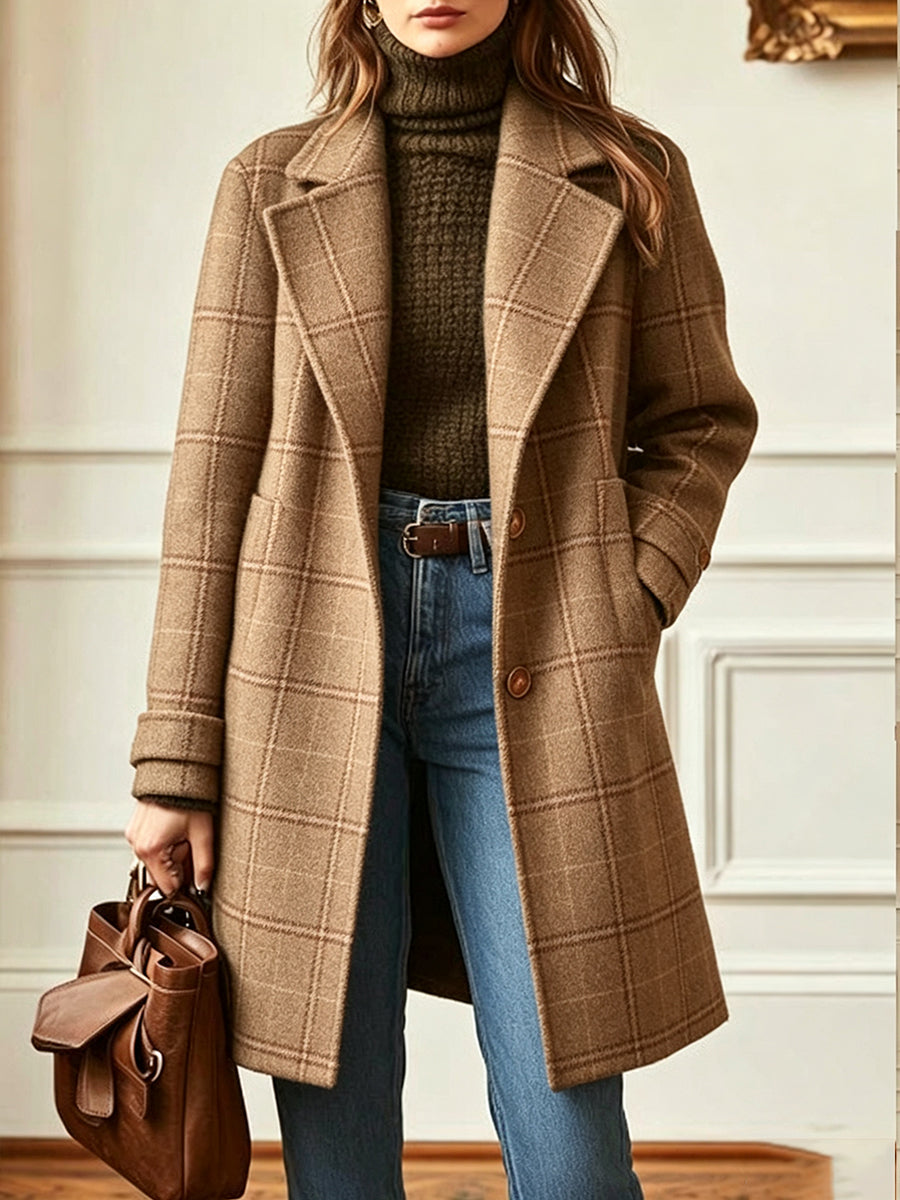 Casual Wool-blend Plaid Coat (mid-length)