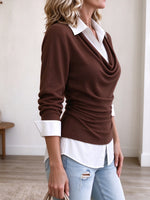 Elegant Draped Cowl Neck Knit Sweater