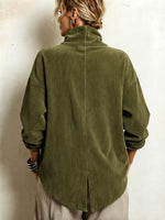 Chic High Funnel Neck Asymmetric Corduroy Top