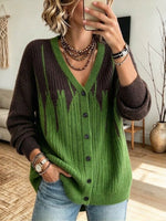 Chic Ribbed Knit Cardigan With Gradient Brushstroke Texture