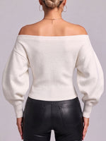 Women's Solid Color Off-shoulder Long-sleeved Casual Loose Knit Top