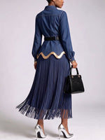 Women's Collared Long-sleeved Casual Loose-fitting Tassel Denim Dress