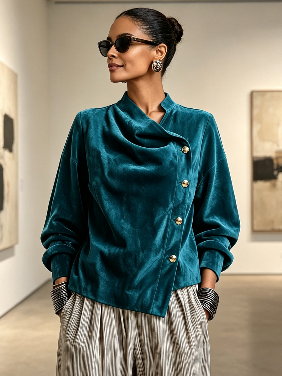 Elegant Chic Asymmetrical Velvet Blouse