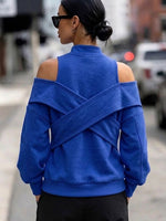 Crisscross-strap Off-shoulder Zip-up Sweatshirt