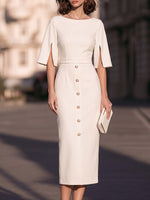 Women's Solid Color Classic Off-shoulder Flared Sleeve Elegant Slim-fit Dress