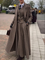 Vintage-style Long Plaid Wool-blend Coat