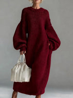 Women's Solid Color Round Neck Long Sleeve Casual Loose Knit Dress