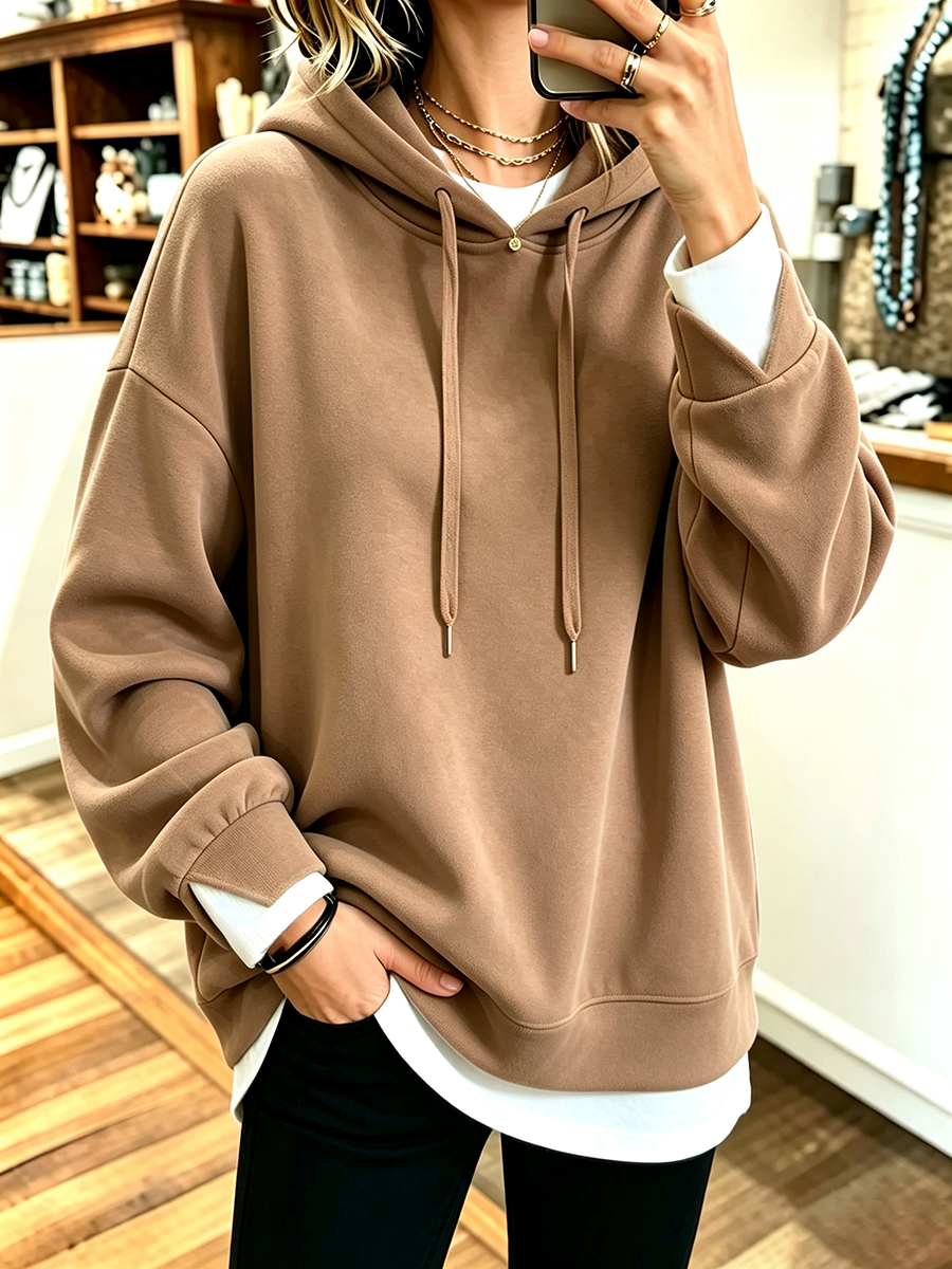 Cozy Casual Oversized Fake Two-piece Hoodie