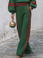 Chic Emerald Green Striped Wide-Leg Knit Pants