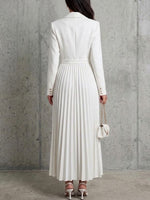 Blazer Collar Single Button Waist Pleated Midi Fake Two-piece Dress